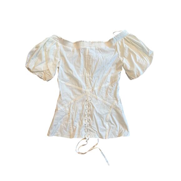 NWT Bebe Vintage Y2K White Off the Shoulder Cap Sleeve Bustier Corset Top S RARE - Picture 2 of 5